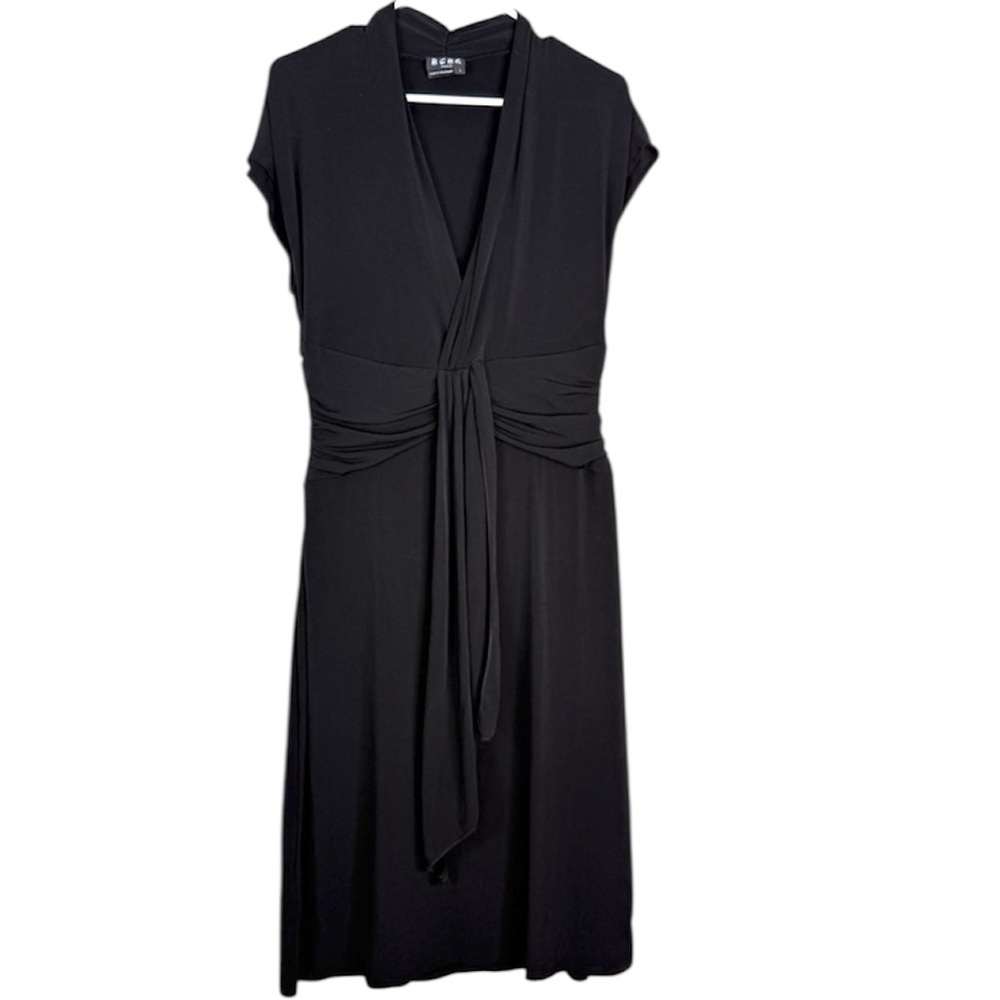 BCBG Paris Black Draped Front Midi Dress Size L